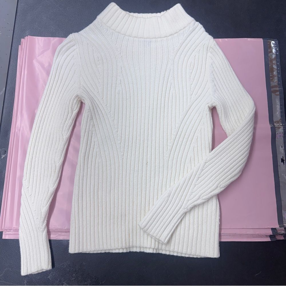 Lands End chunky rib knit mock neck cream sweater excellent condition XS